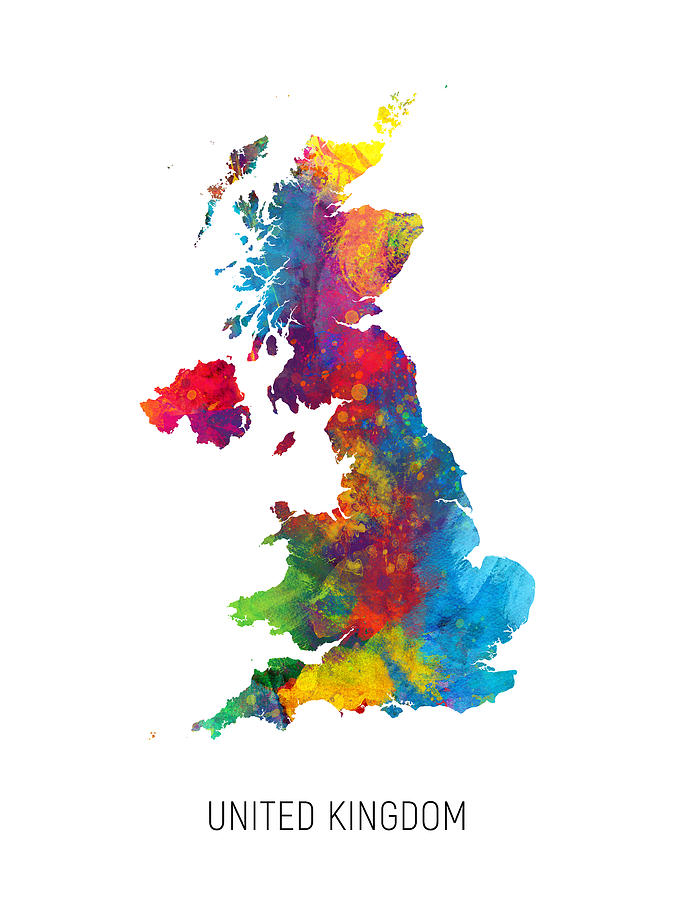 United Kingdom Watercolor Map #1 Digital Art by Michael Tompsett
