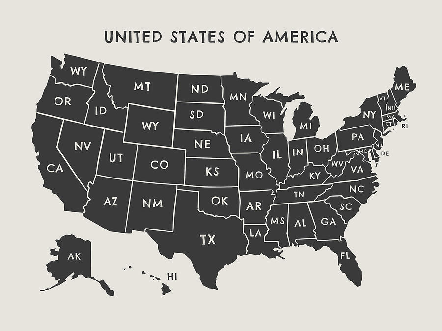 United States vector map illustration with state labels #1 Drawing by RLT_Images
