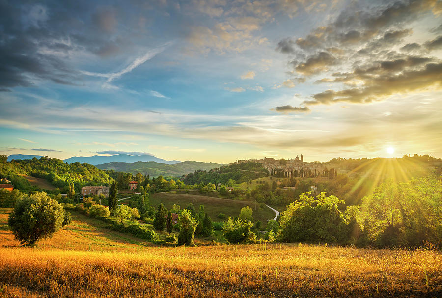 Urbino City and Countryside at Sunset Photograph by Stefano Orazzini
