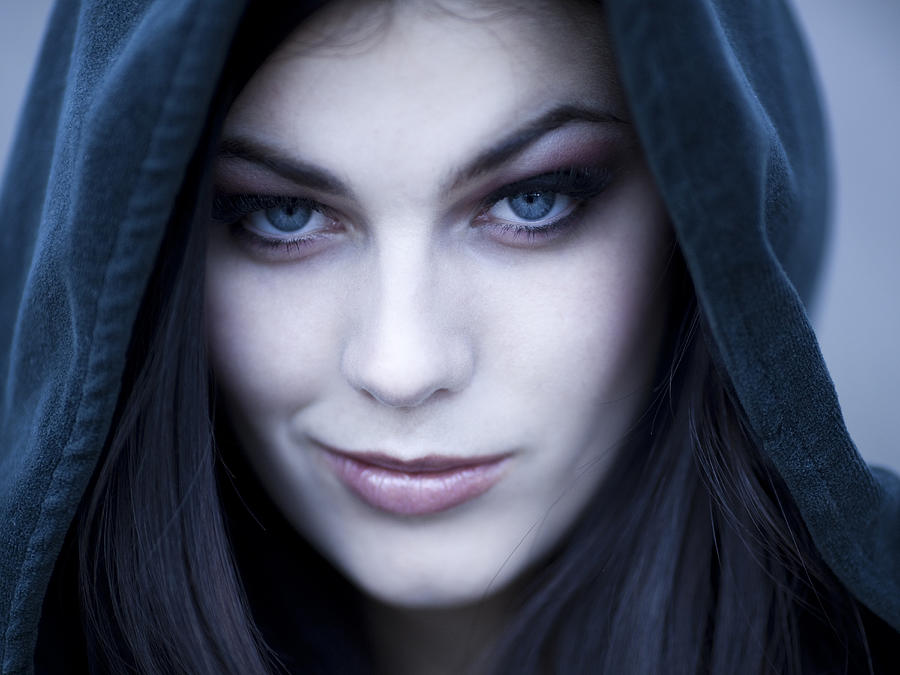 USA, Utah, Cedar Hills, Portrait of female teenage vampire (16-17) wearing hood #1 Photograph by Mark Andersen
