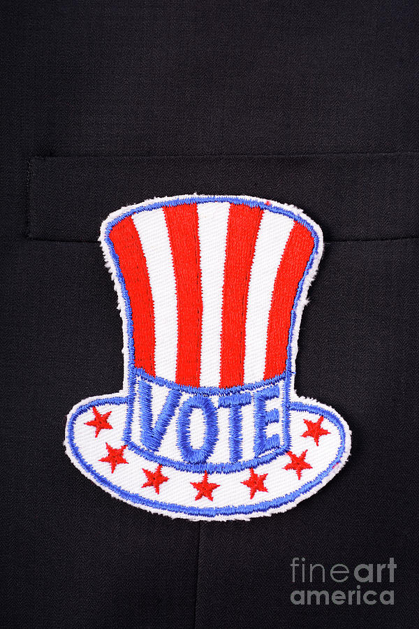 USA Vote Badge on suit pocket. #1 Photograph by Milleflore Images