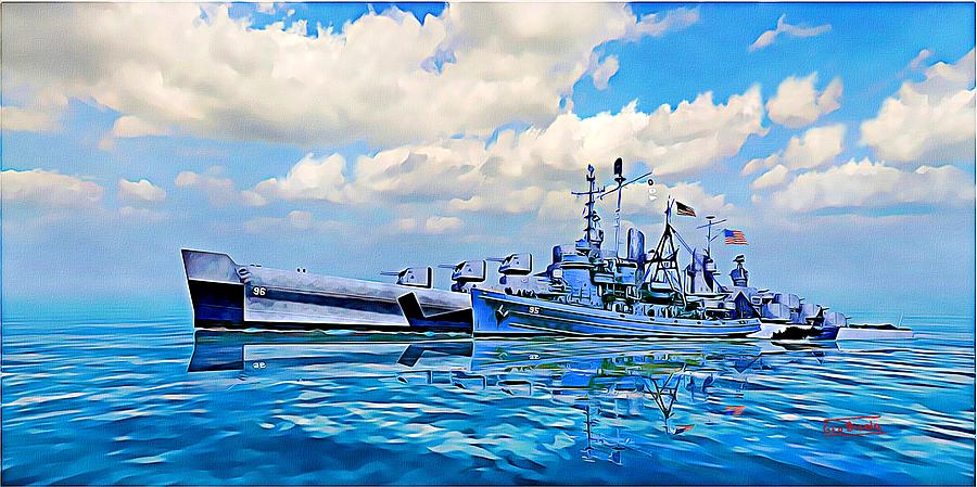 USS Zuni ATF-95 repairs USS Reno CLAA-96 at sea #1 Digital Art by George Bieda