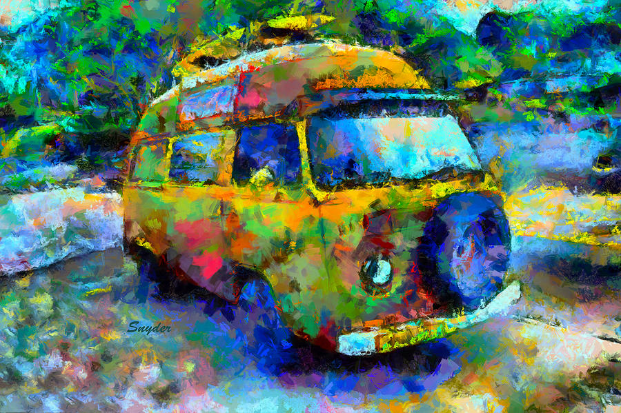V  W Flower Power Hippie Bus 2 #1 Digital Art by Floyd Snyder