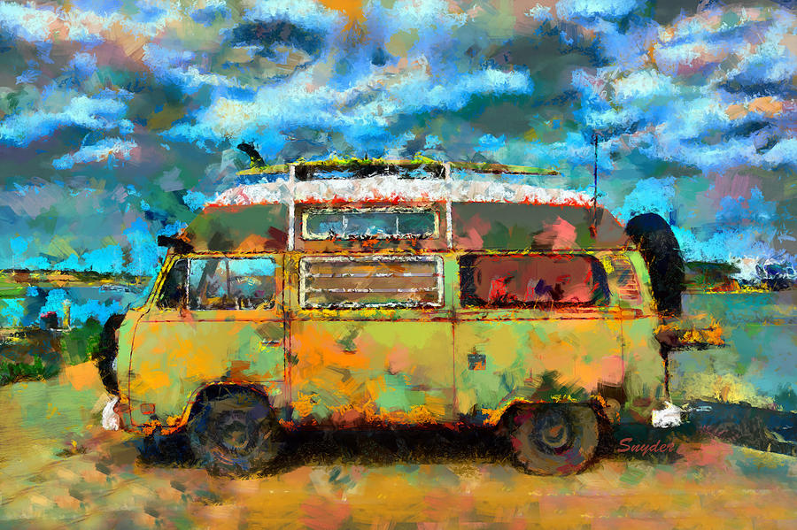 V  W Flower Power Hippie Bus #1 Digital Art by Floyd Snyder