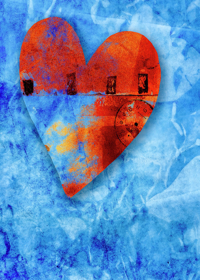 Abstract Mixed Media - Valentine Heart in Blue by Carol Leigh