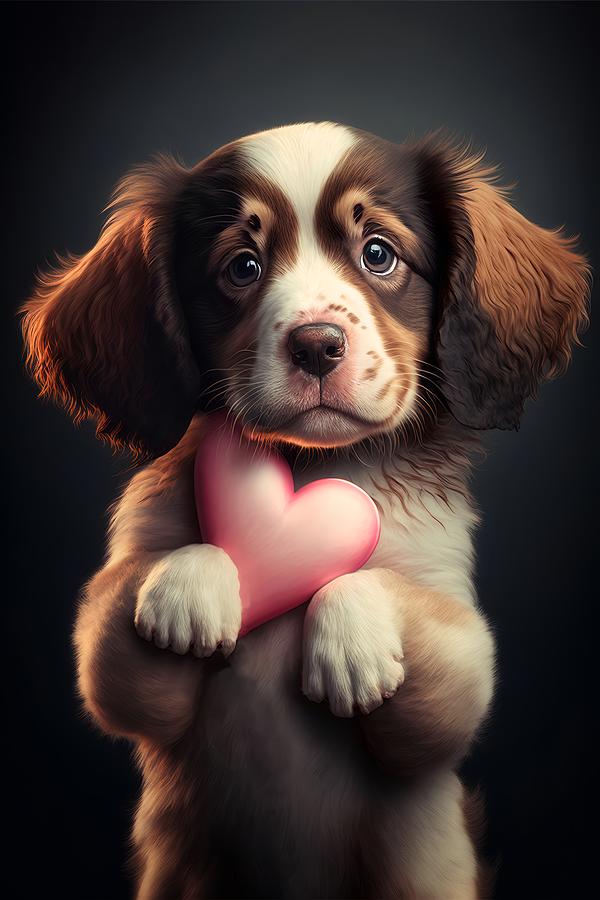 Valentine Puppy 1 Mixed Media by Lilia D
