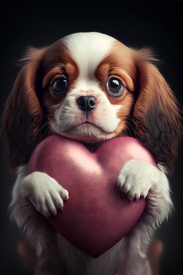 Valentine Puppy Mixed Media by Lilia D