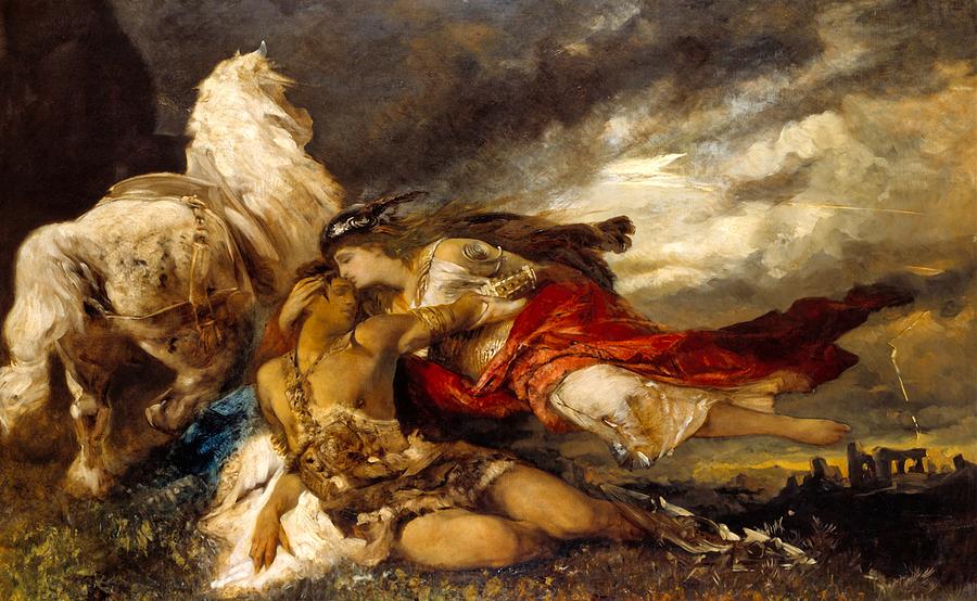 Valkyrie Painting - Valkyrie and a Dying Hero #1 by Hans Makart