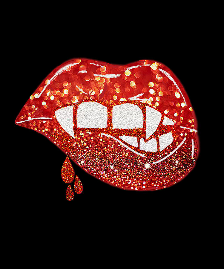 Vampire Digital Art - Vampire Lips in Faux Glitter with Dripping Blood #1 by Swigalicious Art