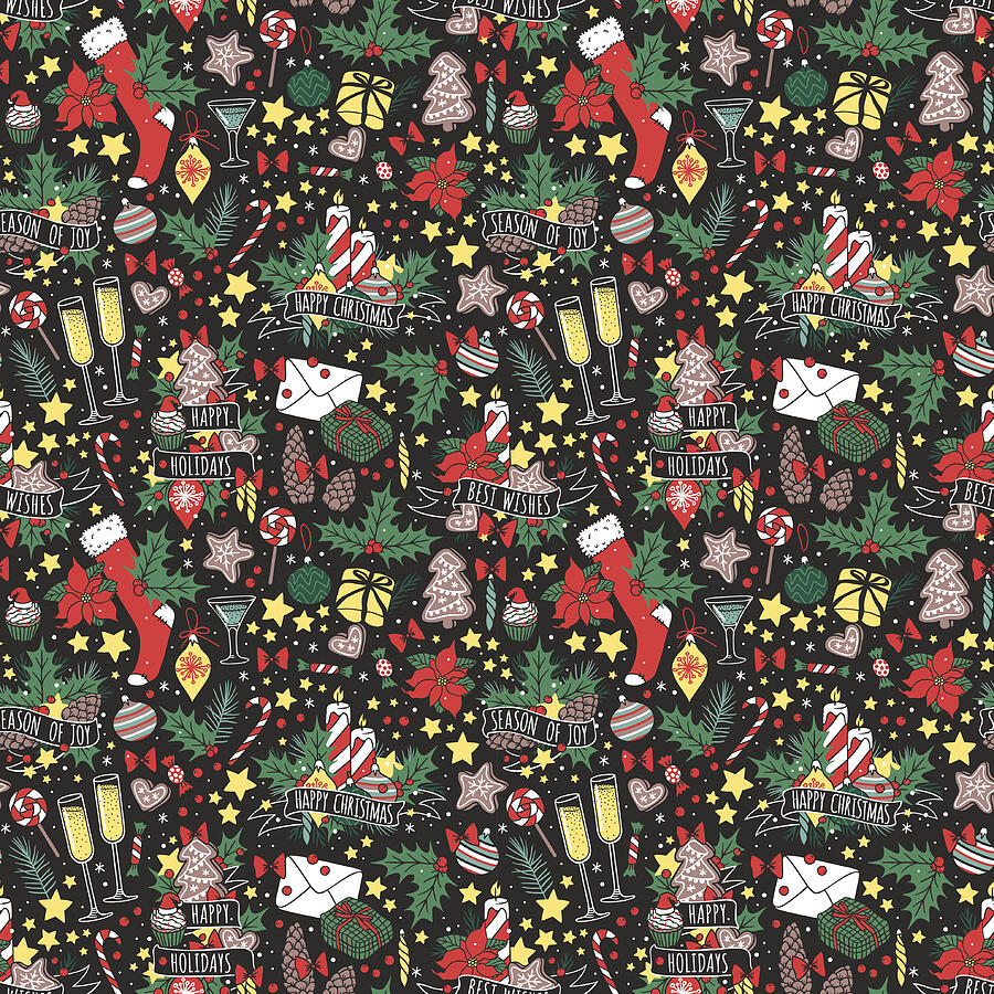 Vector Christmas seamless pattern. #1 Drawing by Adekvat