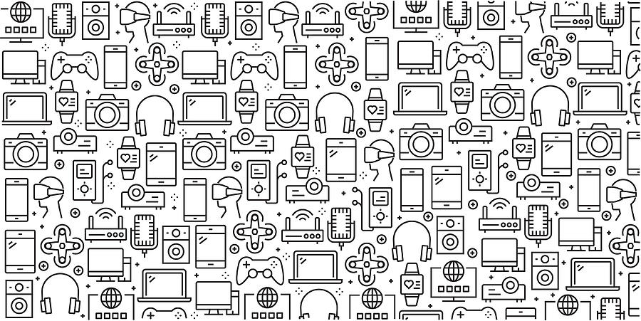 Vector set of design templates and elements for Electronics and Devices in trendy linear style - Seamless patterns with linear icons related to Electronics and Devices - Vector #1 Drawing by Cnythzl