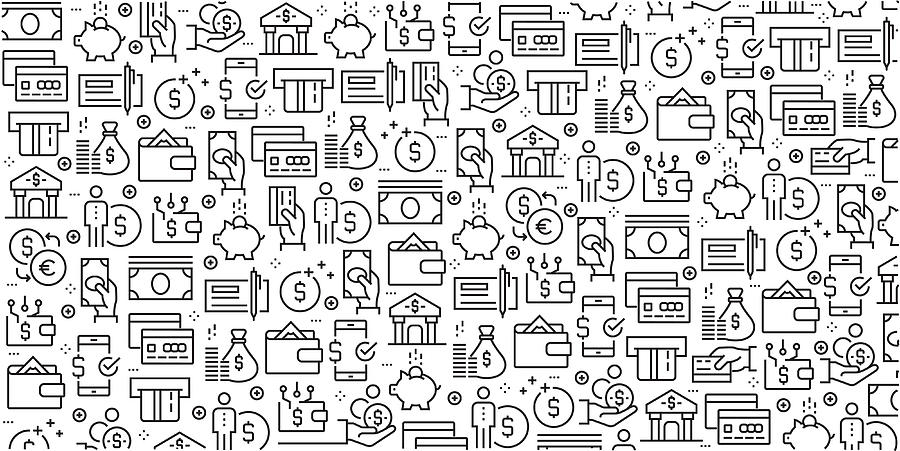 Vector set of design templates and elements for Money in trendy linear style - Seamless patterns with linear icons related to Money - Vector #1 Drawing by Cnythzl