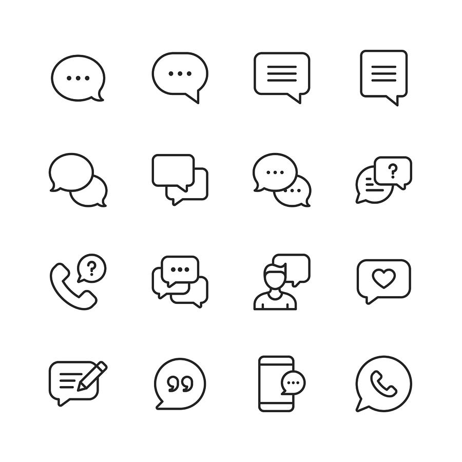 Vector Speech Bubbles and Communication Line Icons. Editable Stroke. Pixel Perfect. For Mobile and Web. Drawing by Rambo182