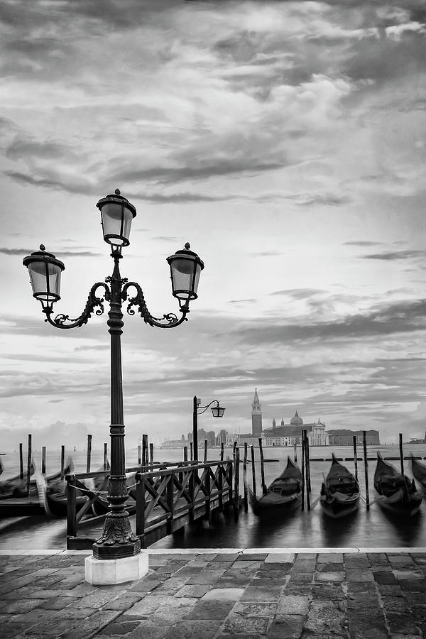 VENICE Gondolas during Golden Hour - monochrome Photograph by Melanie ...