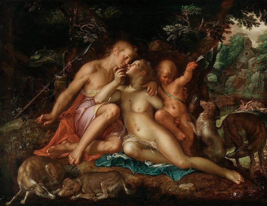 Adonis Painting - Venus and Adonis #1 by Joachim Wtewael