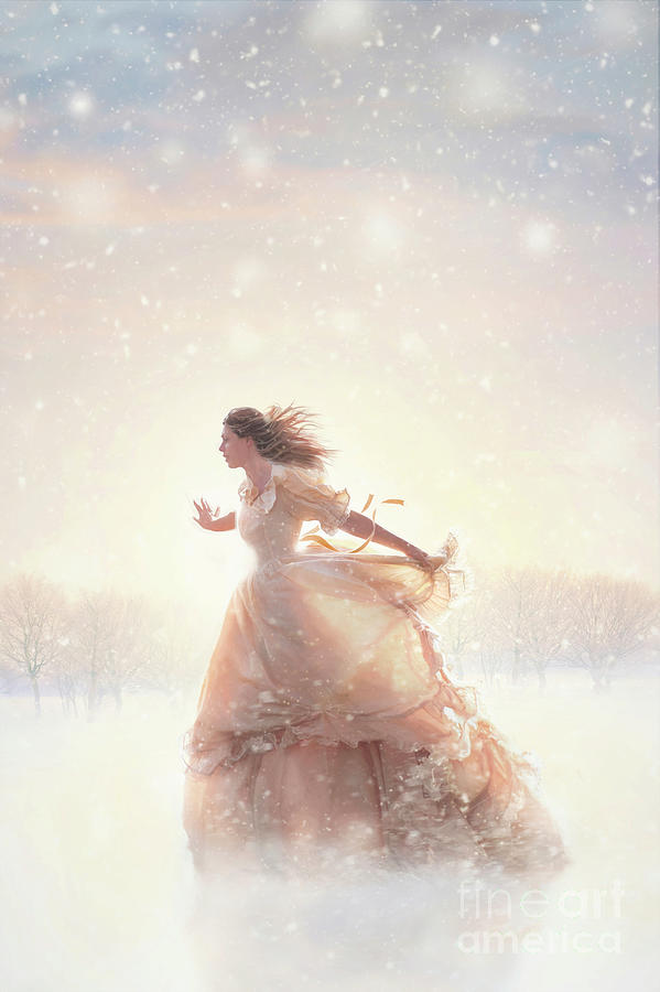 Victorian Woman Running In Snow #1 Photograph by Lee Avison