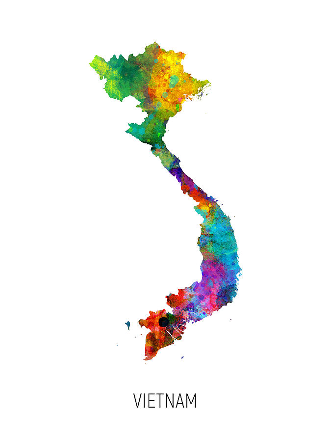 Vietnam Watercolor Map #1 Digital Art by Michael Tompsett