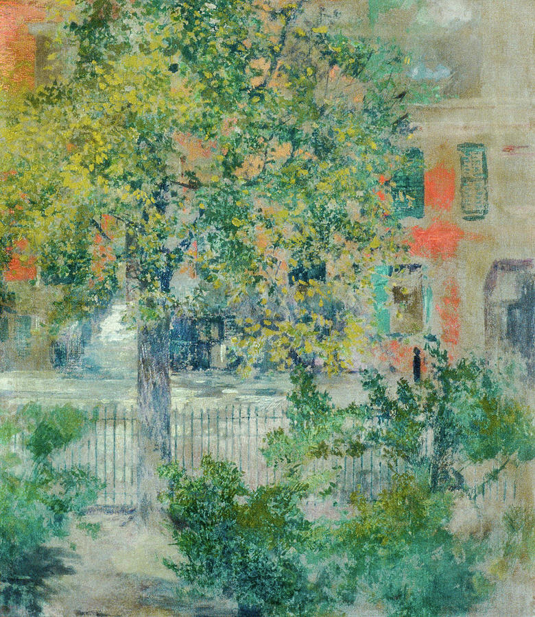 Street Scene Painting - View from the Artists Window, Grove Street #1 by Robert Frederick Blum