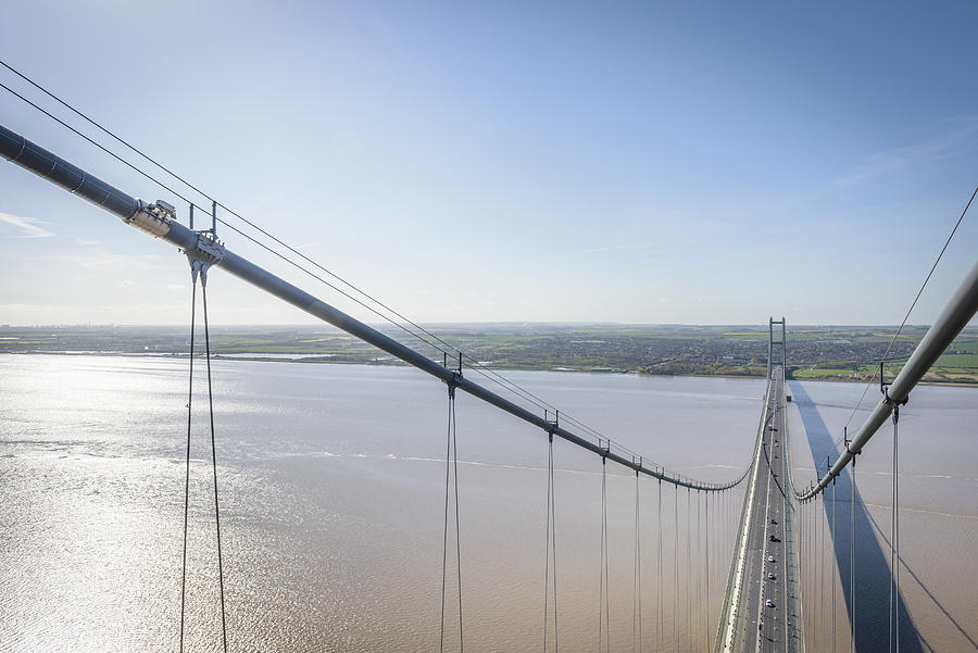 View from the top of suspension bridge. The Humber Bridge, UK was built in 1981 and at the time was the worlds largest single-span suspension bridge #1 Photograph by Monty Rakusen