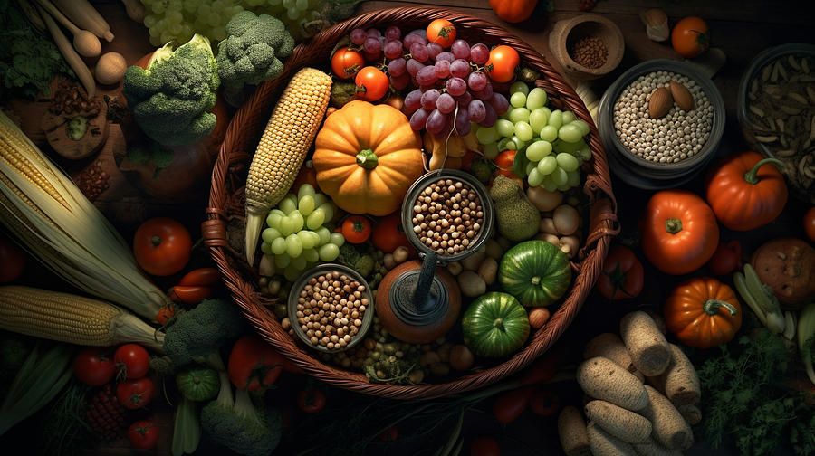 Fantasy Painting - view  from  top  photo  realism  fresh  vegetables     by Asar Studios #1 by Celestial Images