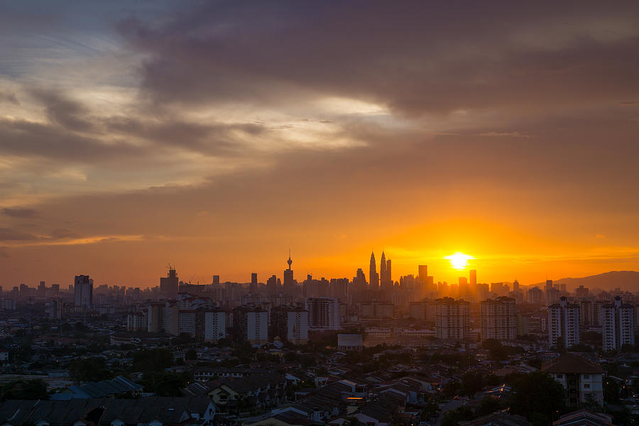 View of majestic sunset over downtown Kuala Lumpur, Malaysia #1 Photograph by Shaifulzamri