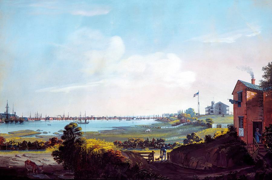 New York City Painting - View of the City of New York and the Marine Hospital taken from Wallabout #1 by Nicolino Calyo