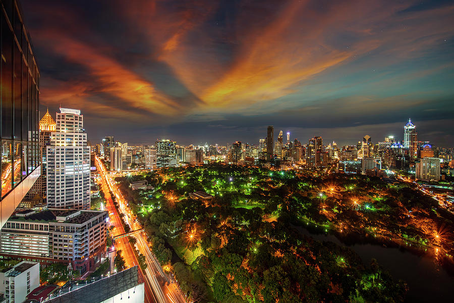 View point from roof top bar in hotel of Bangkok city Photograph by ...