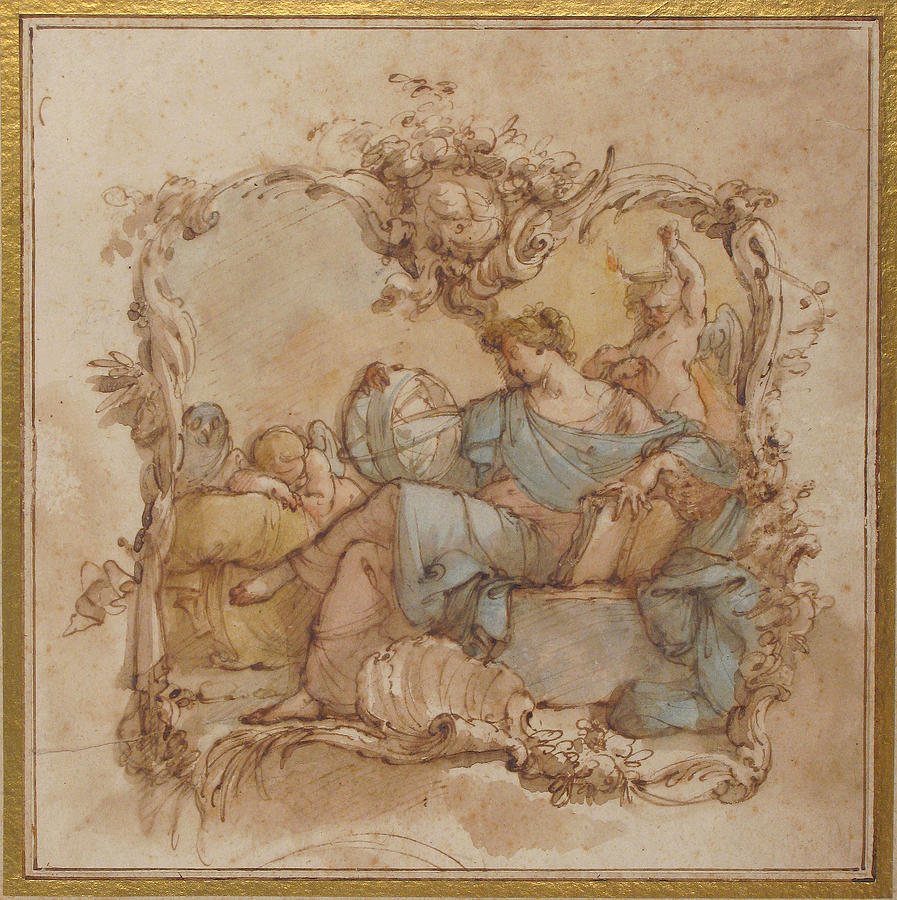 Vignette with an Allegorical Figure of Astronomy #2 Drawing by Mauro Gandolfi