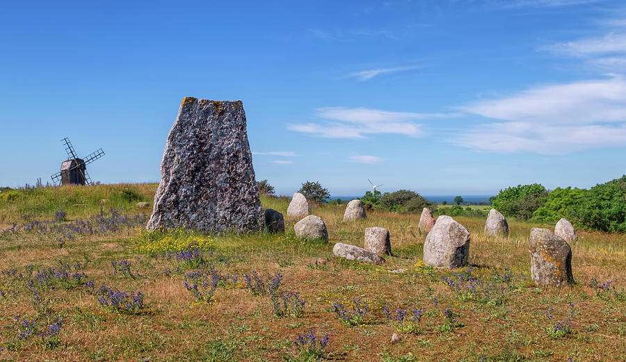 Viking stone ship burial in Oland island, Gettlinge, Sweden #1 Photograph by Elenarts - Elena Duvernay photo