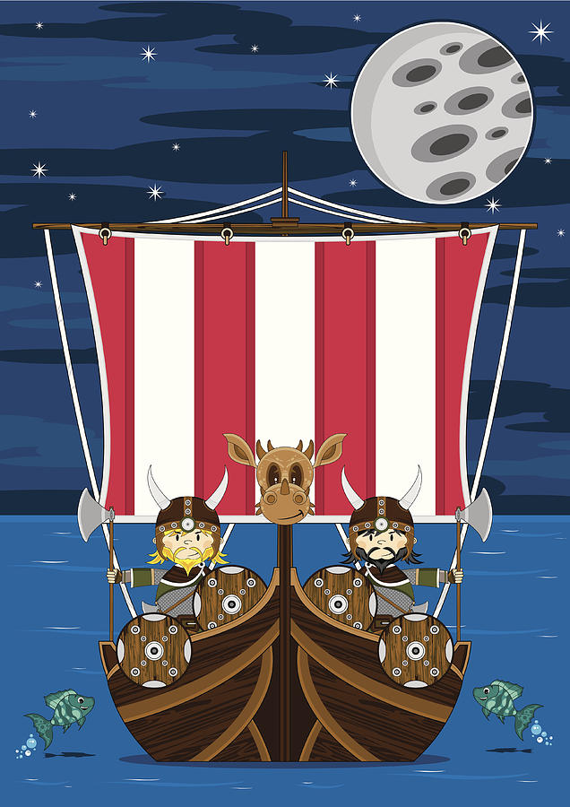 Viking Warriors on Warship at Sea #1 Drawing by MarkM73