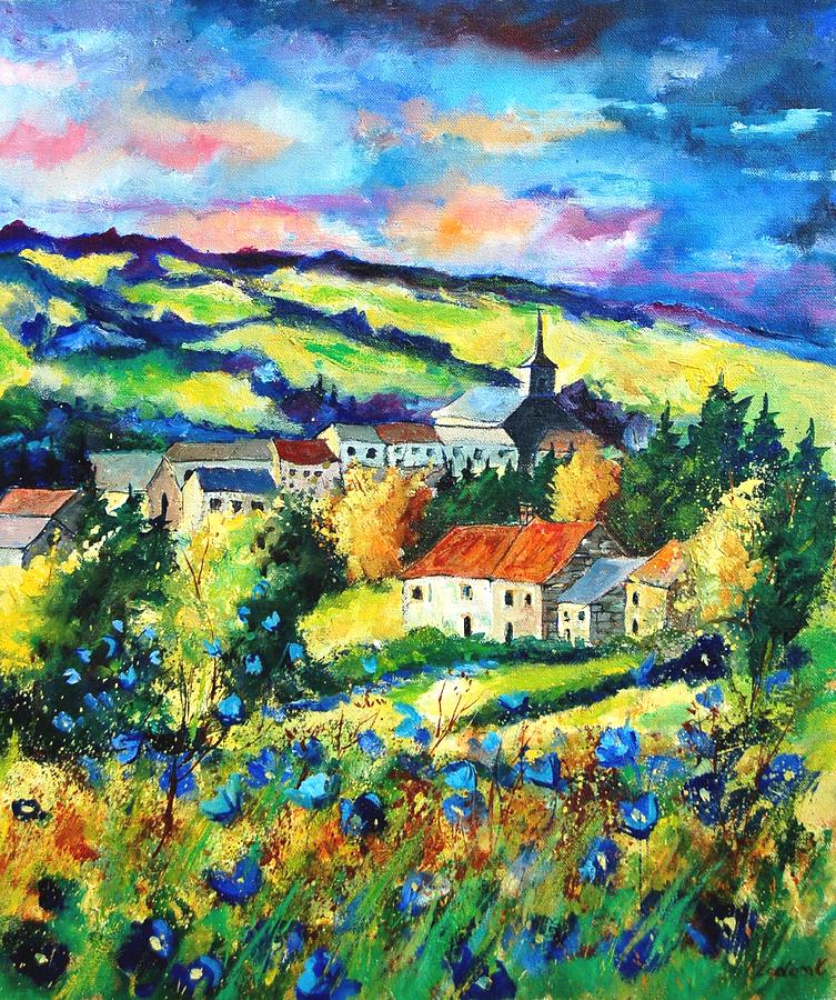 Village and wilfd flowers #1 Painting by Pol Ledent