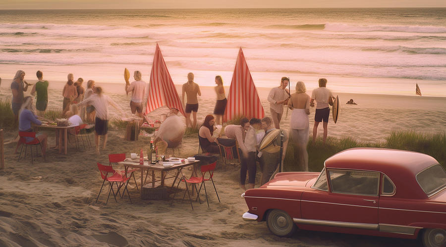 Vintage  Beach  Party  by Asar Studios #1 Painting by Celestial Images