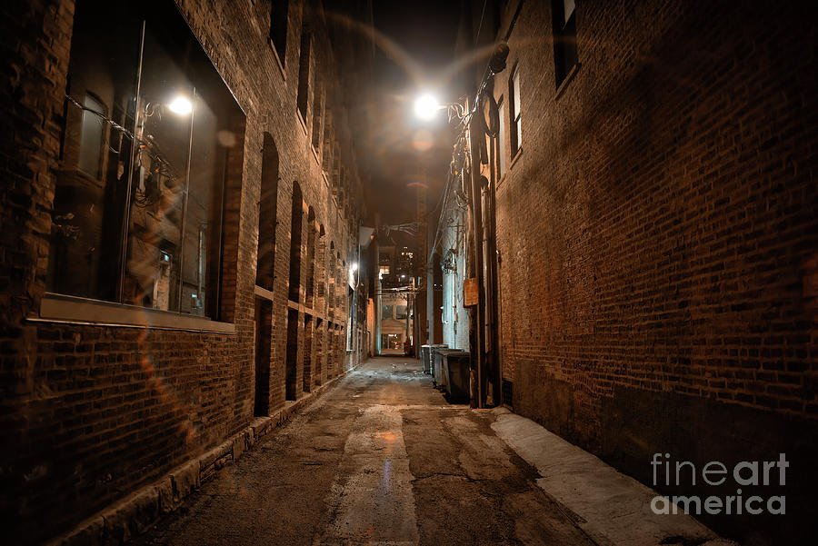 Vintage Photograph - Vintage Chicago Alley at Night #1 by Bruno Passigatti