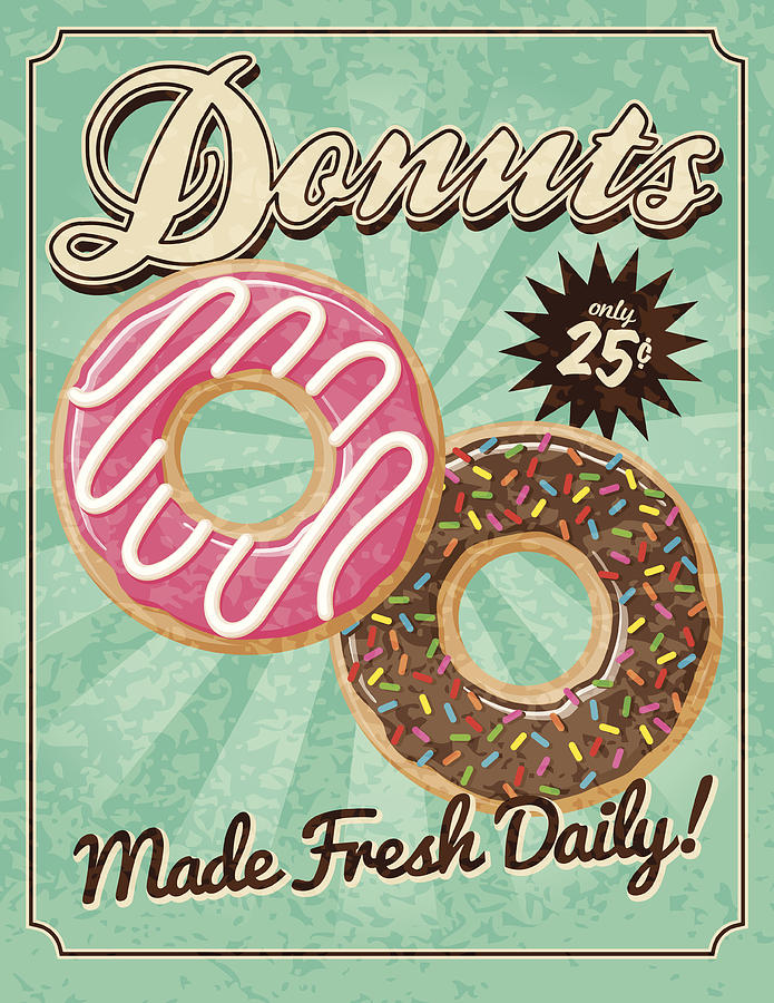 Vintage Donuts Poster #1 Drawing by Bortonia