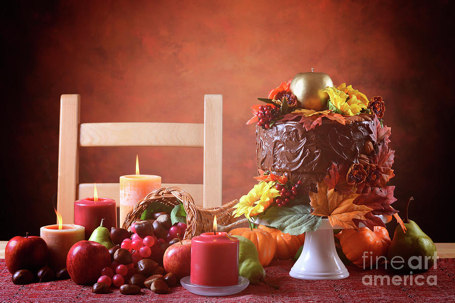 Vintage style Thanksgiving Fall cake #1 Photograph by Milleflore Images