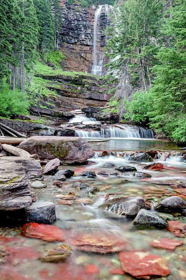 Virginia Falls with Red Rocks #1 Photograph by Jack Bell