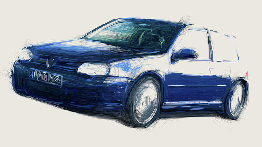 Volkswagen Golf R32 Car Drawing #1 Digital Art by CarsToon Concept