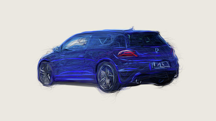 Volkswagen Scirocco R Car Drawing Digital Art by CarsToon Concept ...