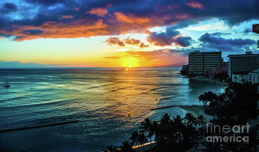 Sunset Photograph - Waikiki Beach Sunset #1 by D Davila