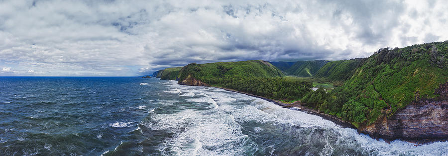 Waipio bay and Valley Big Island Hawaii Aerial Panorama #1 Photograph by Pawel.gaul