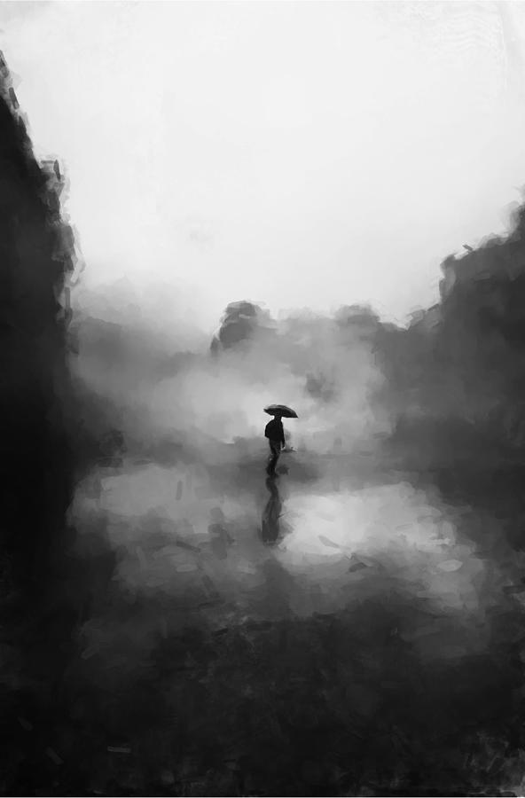 Walking in the Fog #1 Painting by Gary Arnold