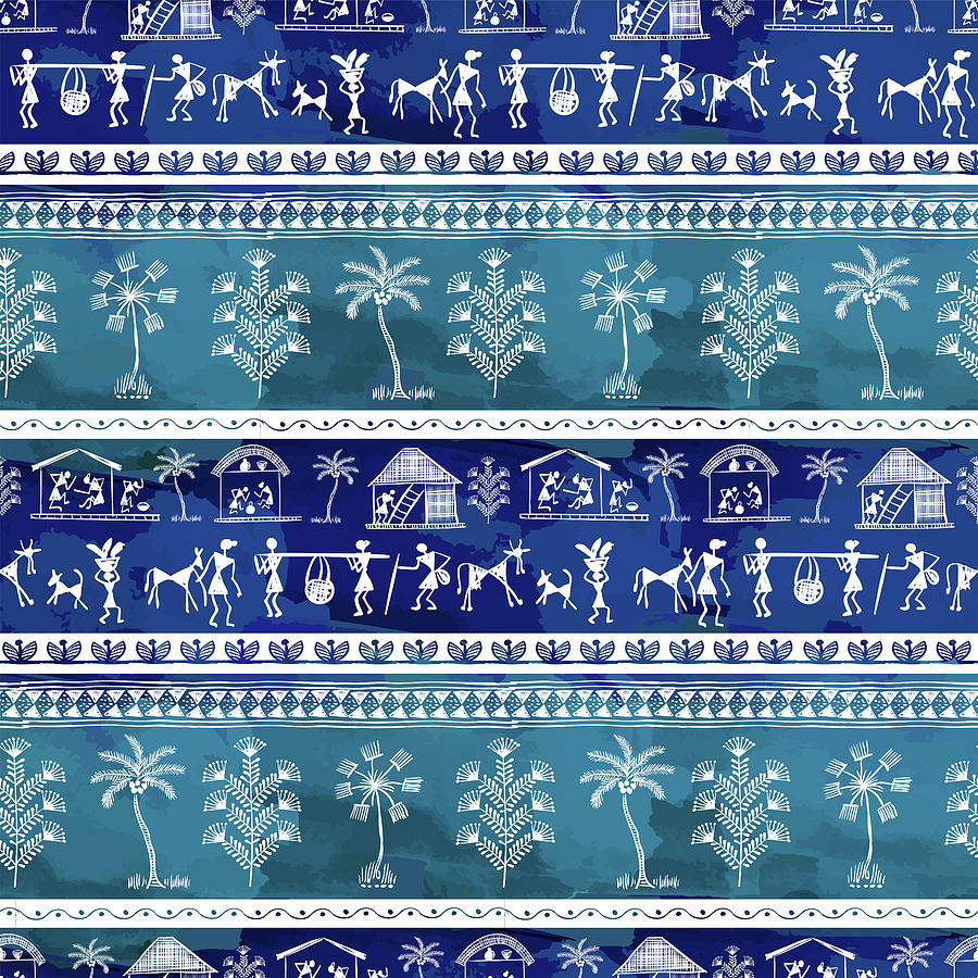 Warli Art painting seamless pattern Painting by Julien - Pixels