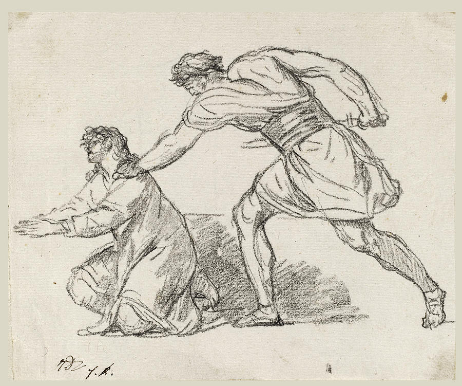 Jacques-louis David Drawing - Warrior Seizing a Kneeling Figure #2 by Jacques-Louis David