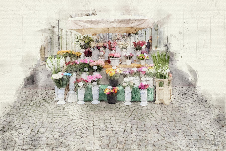 Warsaw Old Town Mixed Media - Warsaw Flower Seller #1 by Smart Aviation