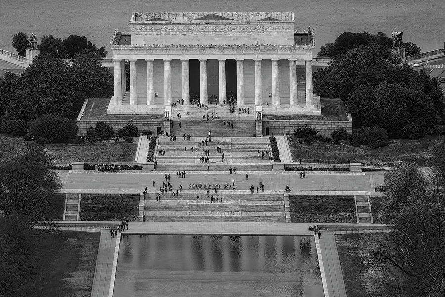 Washington DC Memorials Aerial BW Photograph by Susan Candelario