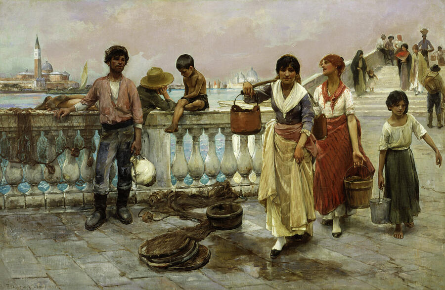 Water Carriers, Venice, from 1884 Painting by Frank Duveneck