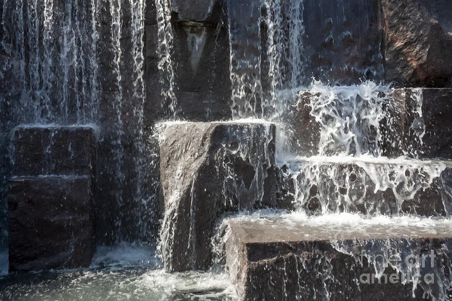 Water cascades at the FDR Memorial in Washington DC #1 Photograph by William Kuta