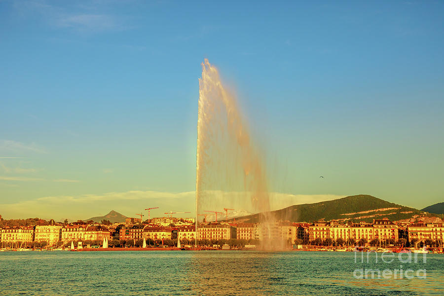 Water jet fountain Geneva #1 Photograph by Benny Marty
