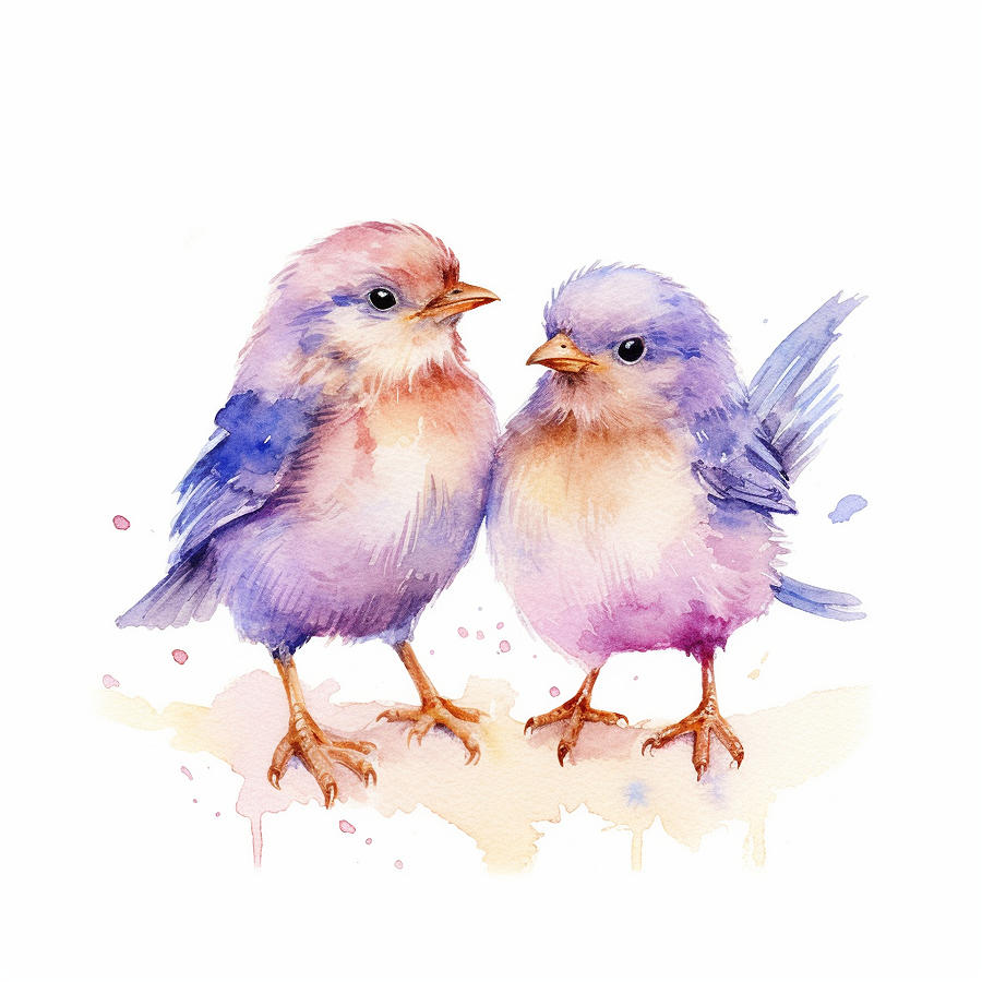 Watercolor Baby birds Painting by Benjamin Korseska - Fine Art America