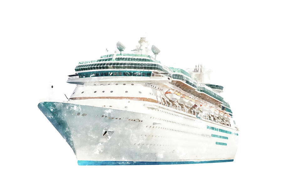 Watercolor drawing of cruise ship isolated on white background, modern ocean liner Digital Art by Maria Kray